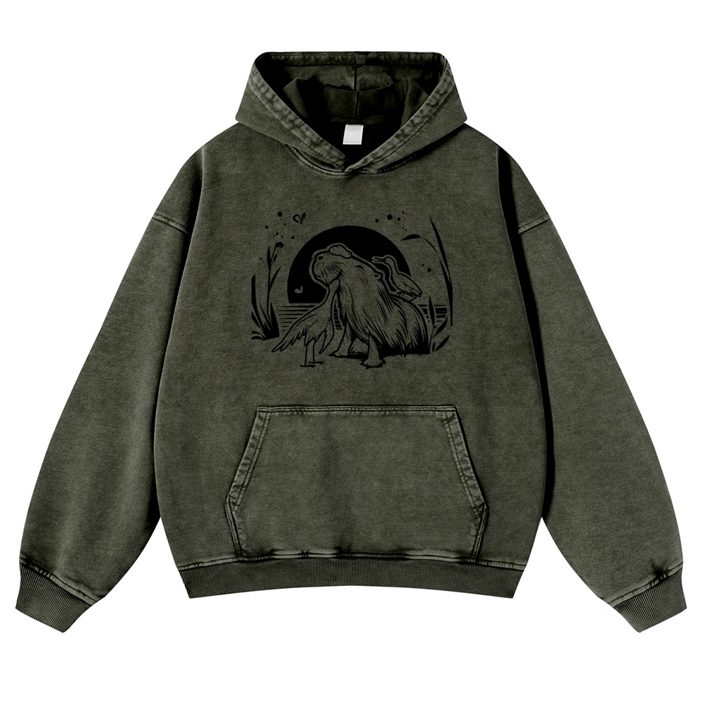 Friendly Animal Capybara Vintage Washed Hoodie-moweekender