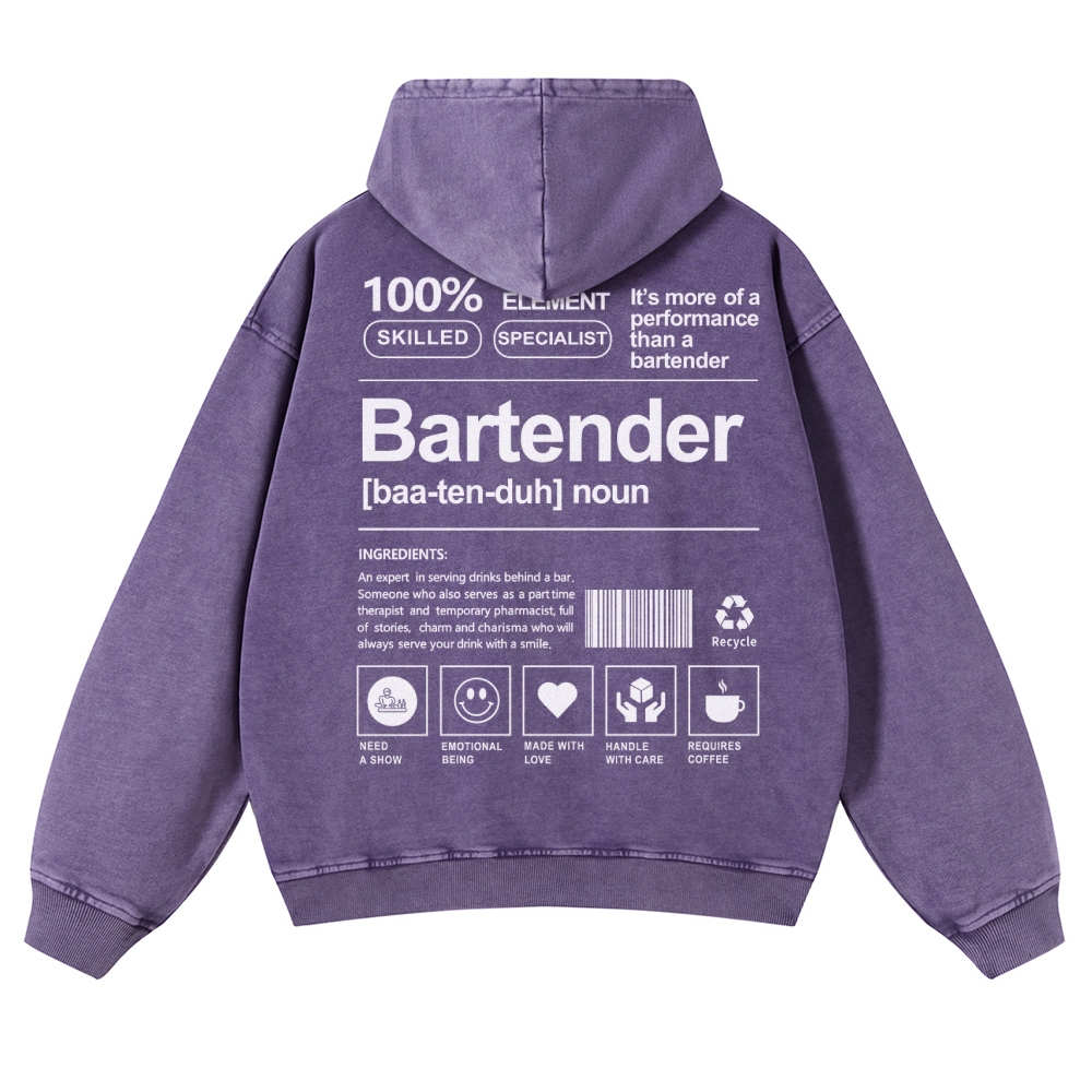 Bartender Printed Vintage Washed Hoodie-moweekender
