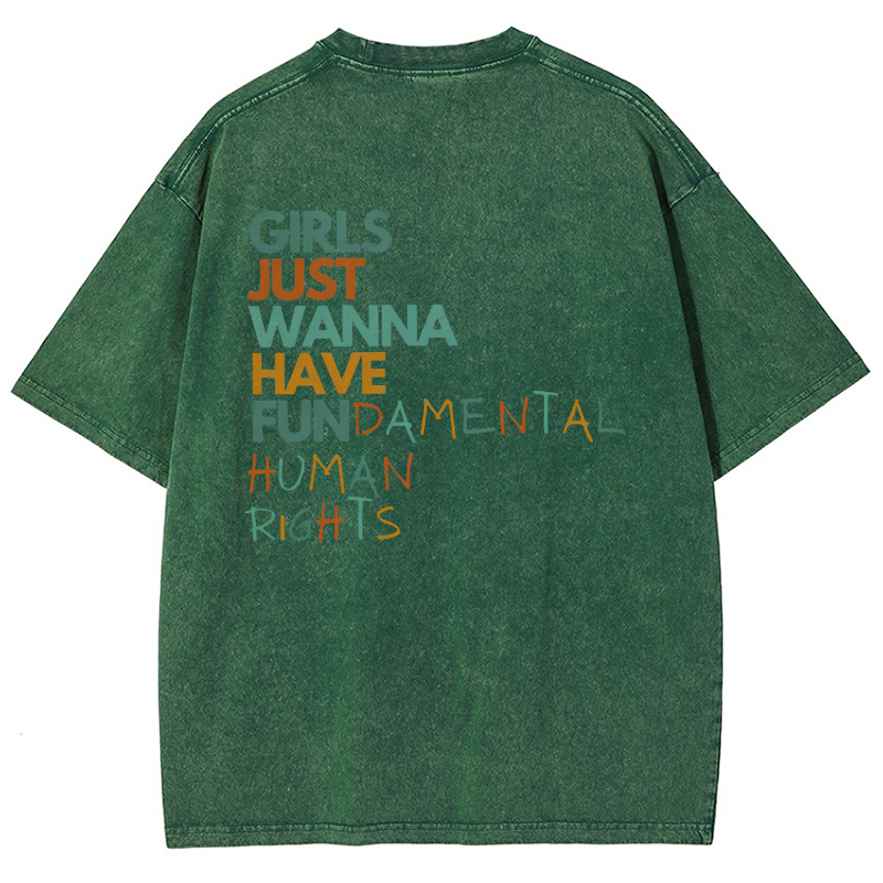 Girls Just Wanna Have Fundmental Humanrghts Vintage Snowflake Washed T-Shirt-moweekender