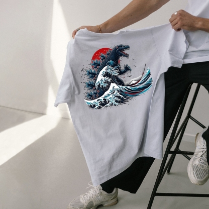 Godzilla Wave Ukiyoe Pattern Unisex Prints T-Shirt-moweekender