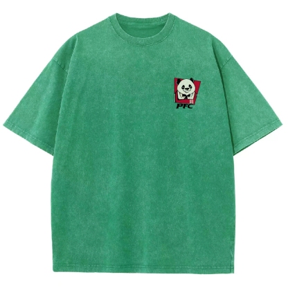 PFC Panda Printed Washed Vintage Short Sleeves T-Shirt-moweekender