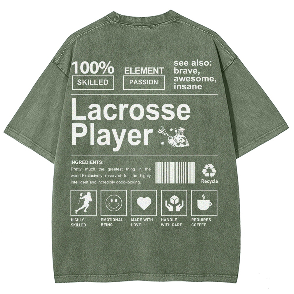 Lacrosse Player Pattern Washed Vintage Short Sleeves T-Shirt-moweekender
