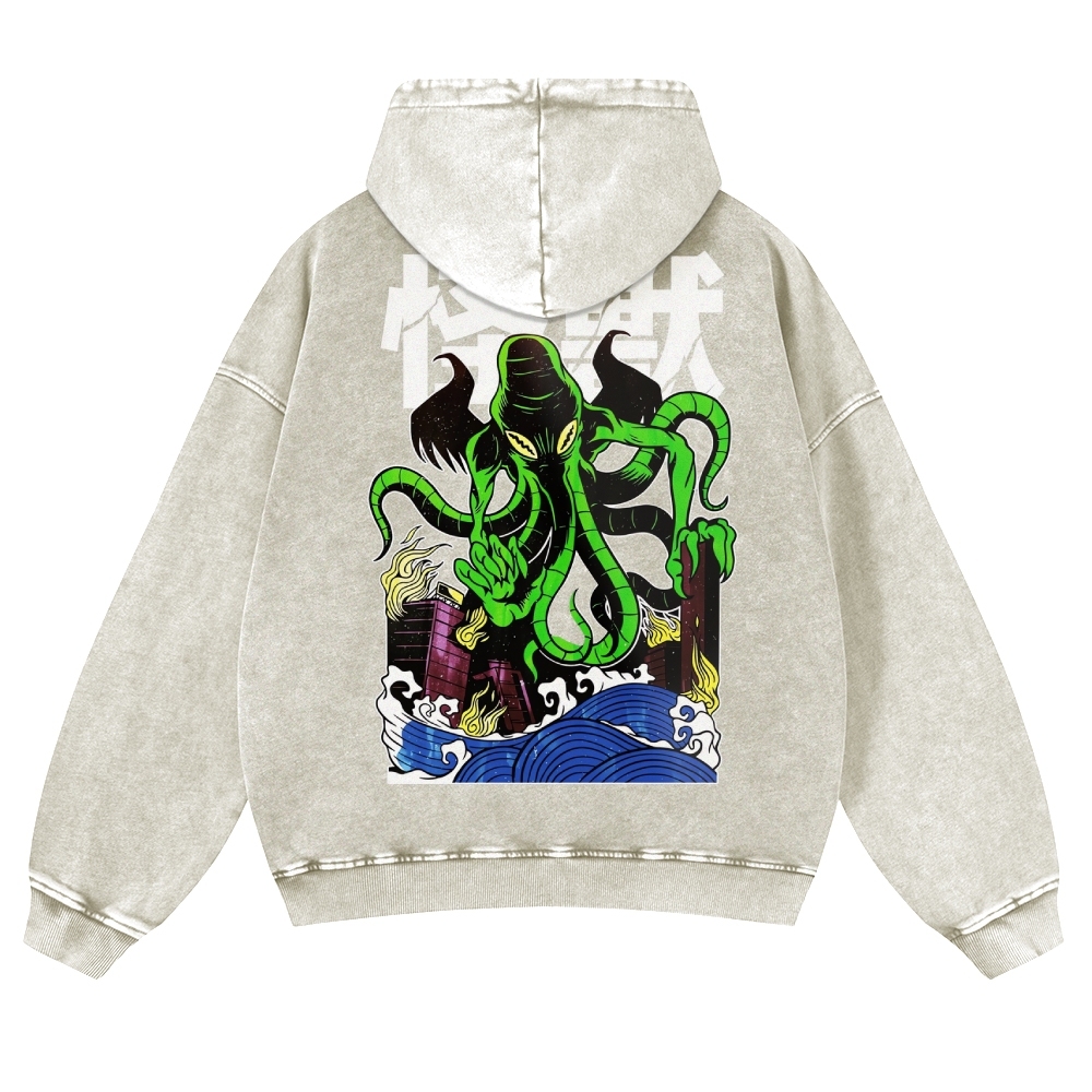 Octopus Monster Casual Vintage Washed Hoodie-moweekender
