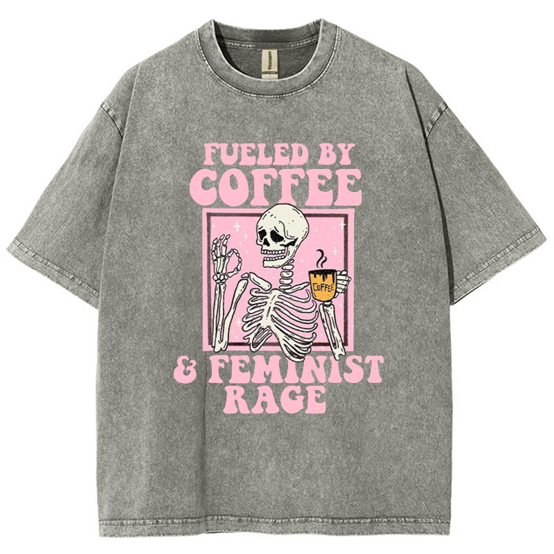 Fueled By Coffee And Feminist Rage Vintage Snowflake Washed T-Shirt-moweekender