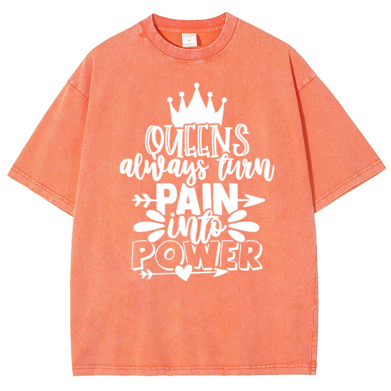 Queens Always Turn Pain Intro Power Vintage Snowflake Washed T-Shirt-moweekender