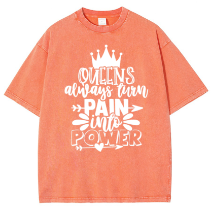 Queens Always Turn Pain Intro Power Vintage Snowflake Washed T-Shirt-moweekender