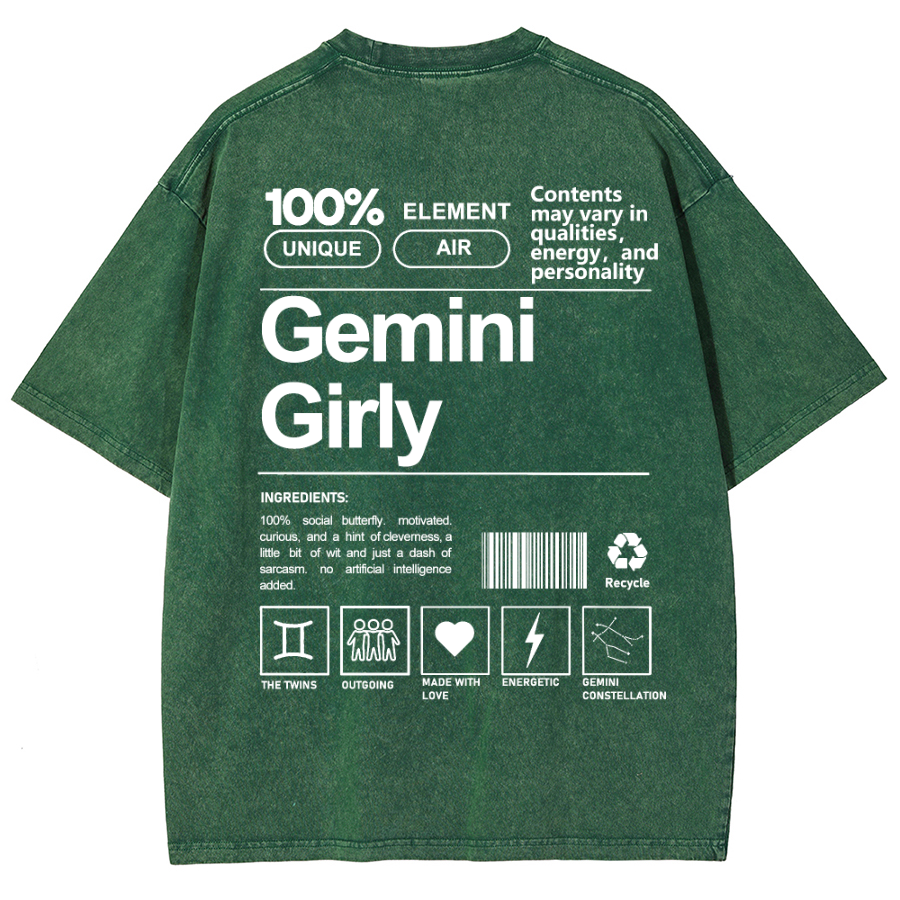 Gemini Girly Unisex Fit Washed Oversized T-Shirt-moweekender