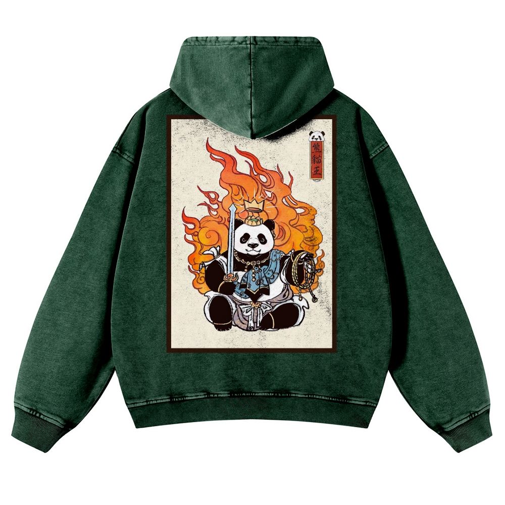 Fire Panda King Pattern Vintage Washed Hoodie-moweekender