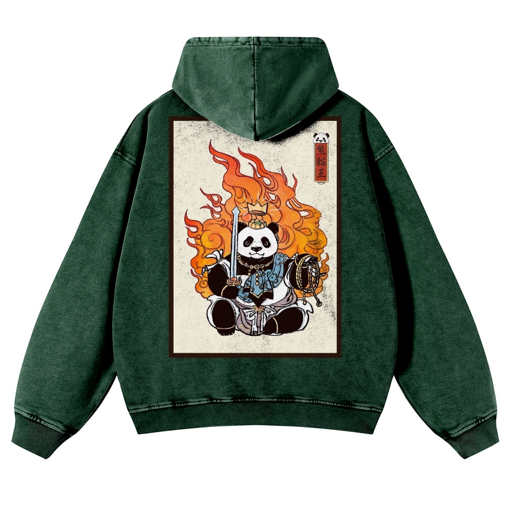 Fire Panda King Pattern Vintage Washed Hoodie-moweekender