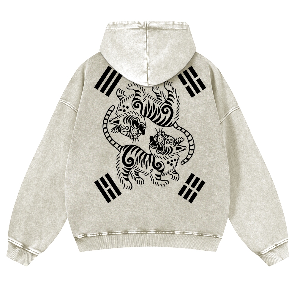 Tiger Eight-Diagram Vintage Washed Hoodie-moweekender