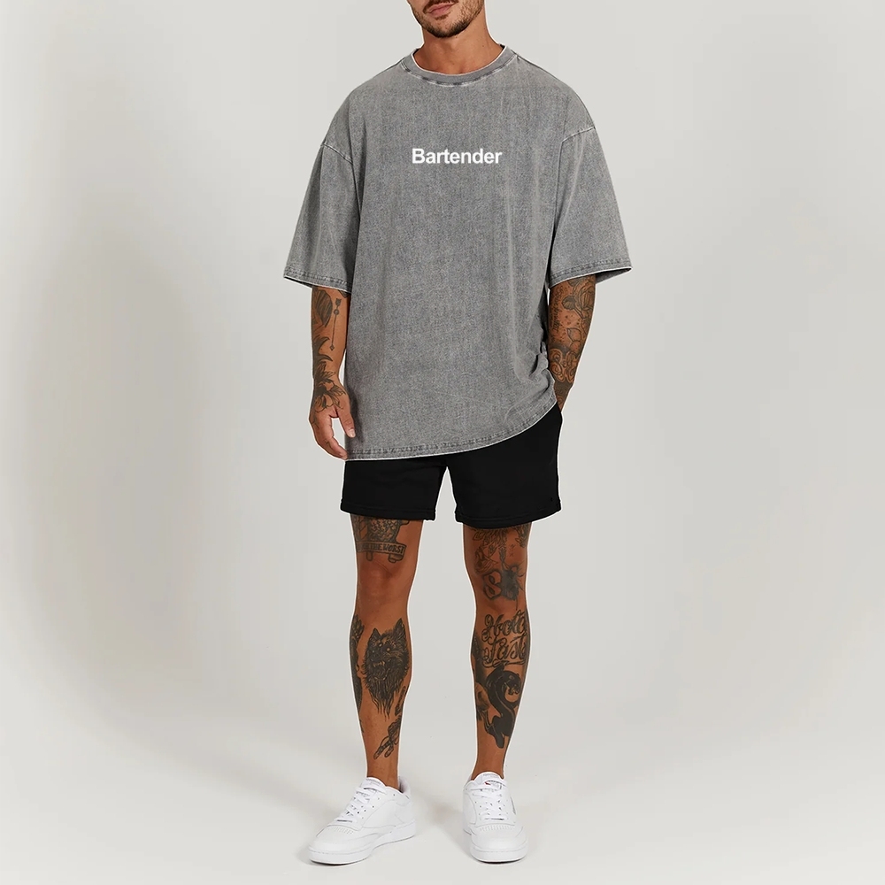 Bartender Printed Washed Vintage Short Sleeves T-Shirt-moweekender