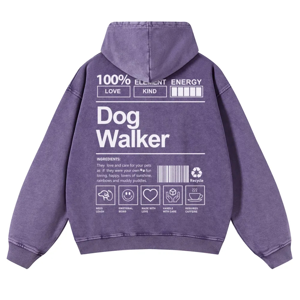 Dog Walker Printed Vintage Washed Hoodie-moweekender