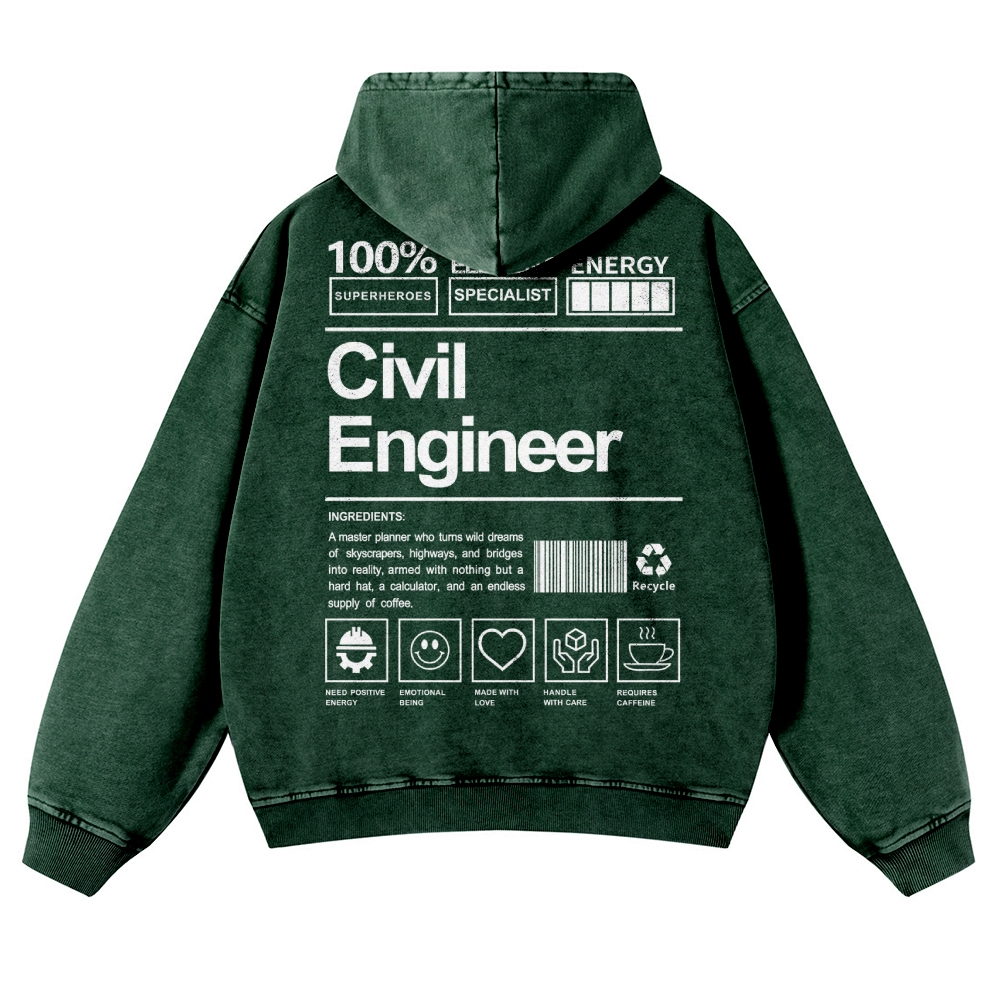Civil Engineer Pattern Vintage Washed Hoodie-moweekender