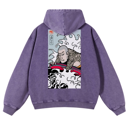 Japanese Surfing Ukiyoe Vintage Washed Hoodie-moweekender