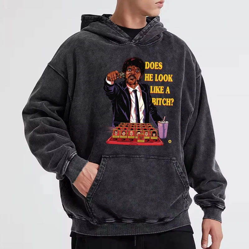 Does He Look Like a B*tch Washed Vintage Hoodie-moweekender