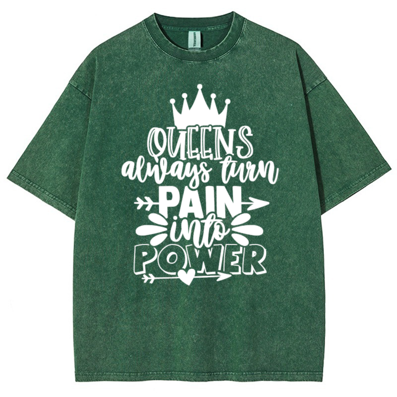 Queens Always Turn Pain Intro Power Vintage Snowflake Washed T-Shirt-moweekender