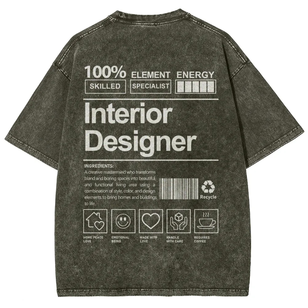 Interior Designer Pattern Washed Vintage Short Sleeves T-Shirt-moweekender
