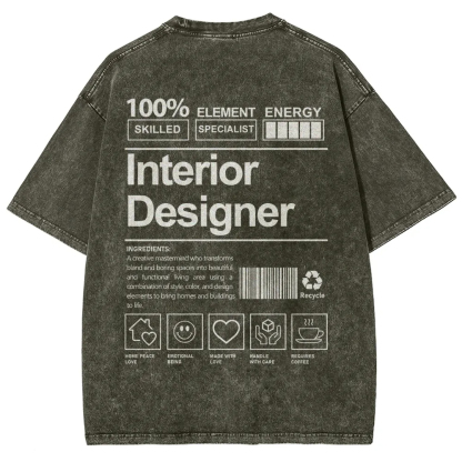 Interior Designer Pattern Washed Vintage Short Sleeves T-Shirt-moweekender