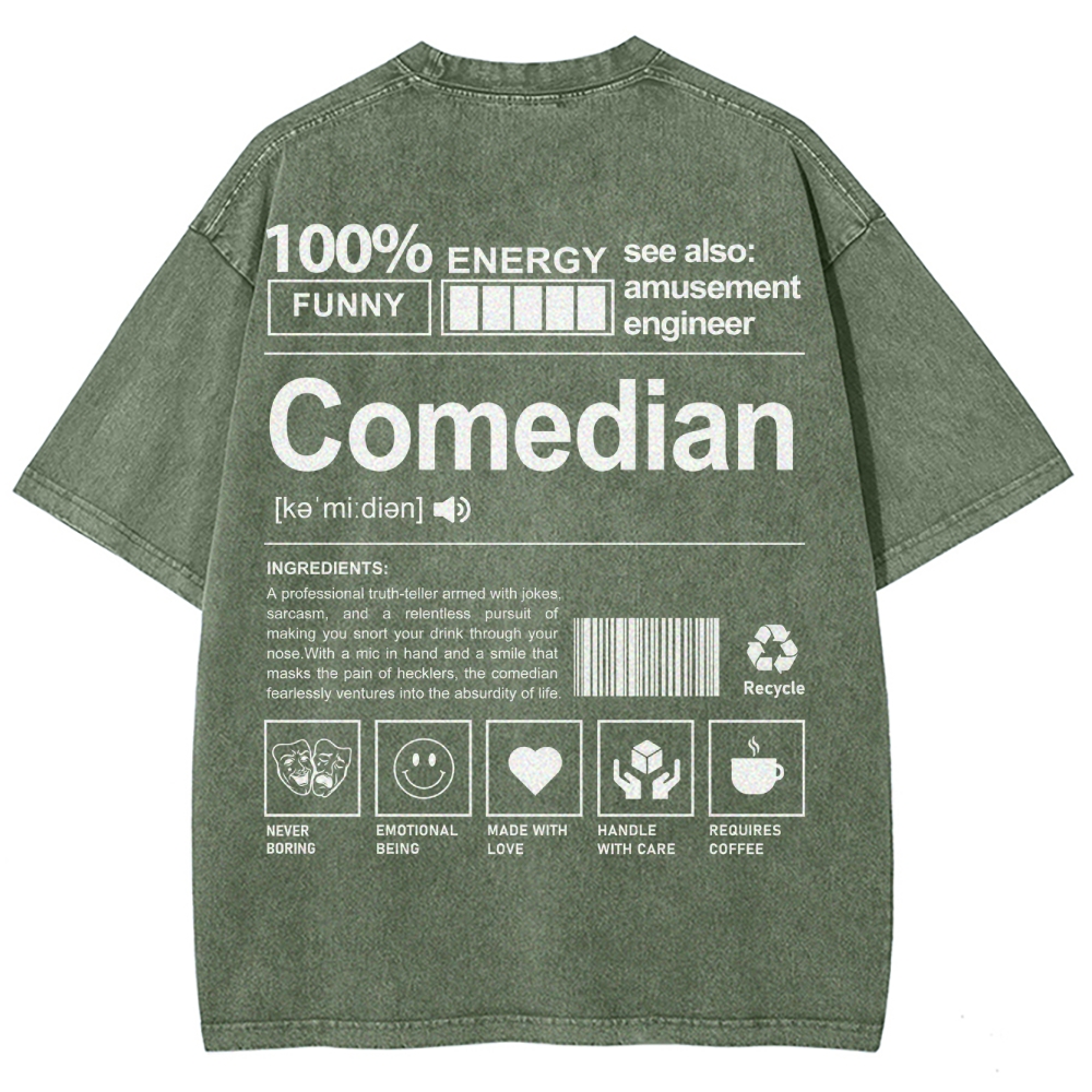 Comedian Pattern Washed Vintage Short Sleeves T-Shirt-moweekender