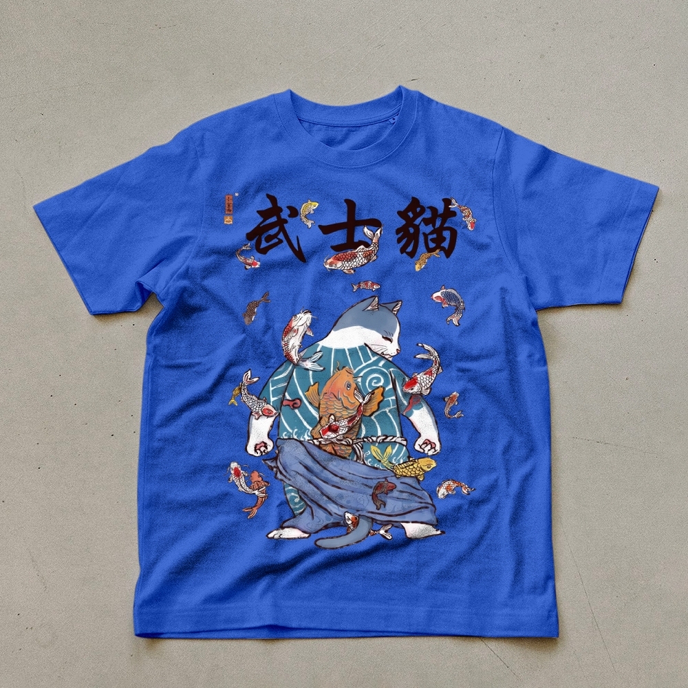 Fish Rain Tattooed Cat Unisex Prints T-Shirt-moweekender