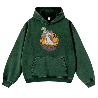 Lizard Cat Ukiyoe Vintage Washed Hoodie-moweekender