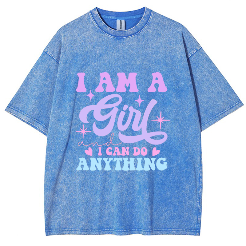 I Am A Girl I Can Do Anything Vintage Snowflake Washed T-Shirt-moweekender