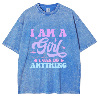 I Am A Girl I Can Do Anything Vintage Snowflake Washed T-Shirt-moweekender