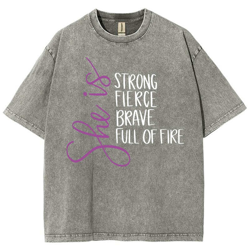 She Is Strong Fierce Brave Full Of Fire Vintage Snowflake Washed T-Shirt-moweekender