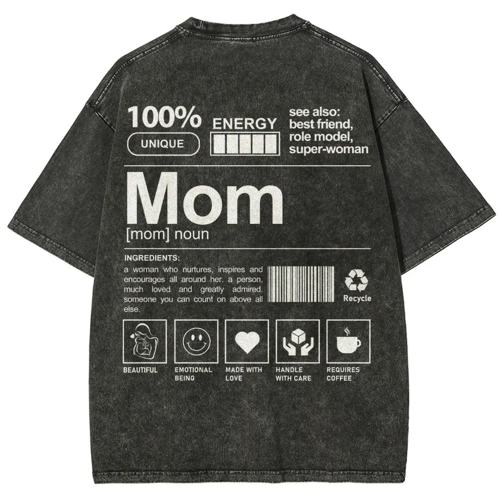 Mom Pattern Washed Vintage Short Sleeves T-Shirt-moweekender
