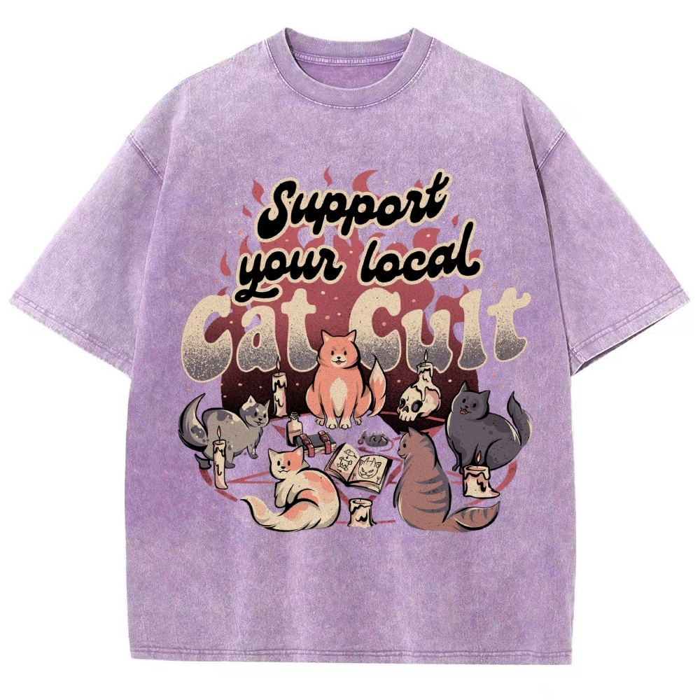 Support Your Local Cat Cult Vintage Snowflake Washed T-Shirt-moweekender