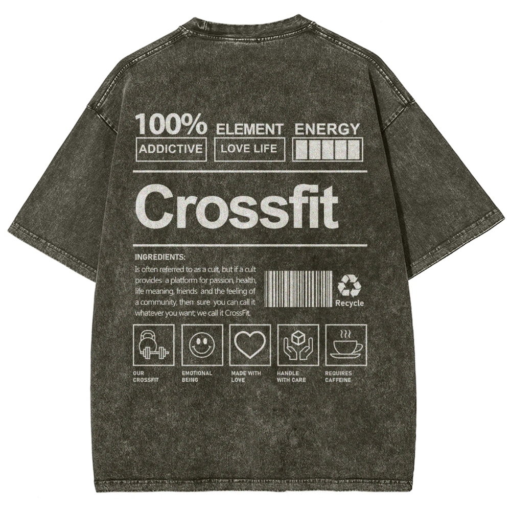 Crossfit Pattern Washed Vintage Short Sleeves T-Shirt-moweekender