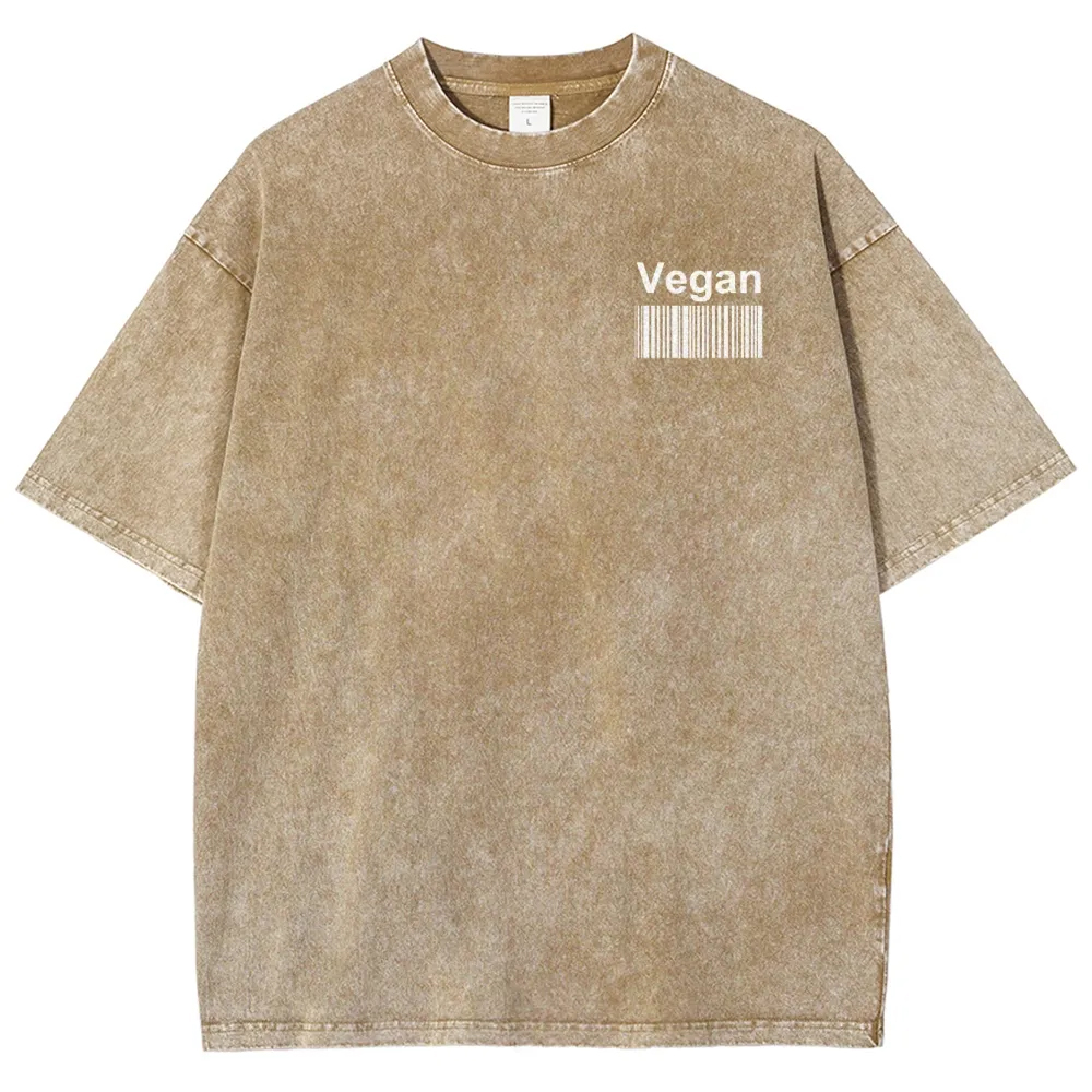 Vegan Pattern Washed Vintage Short Sleeves T-Shirt-moweekender