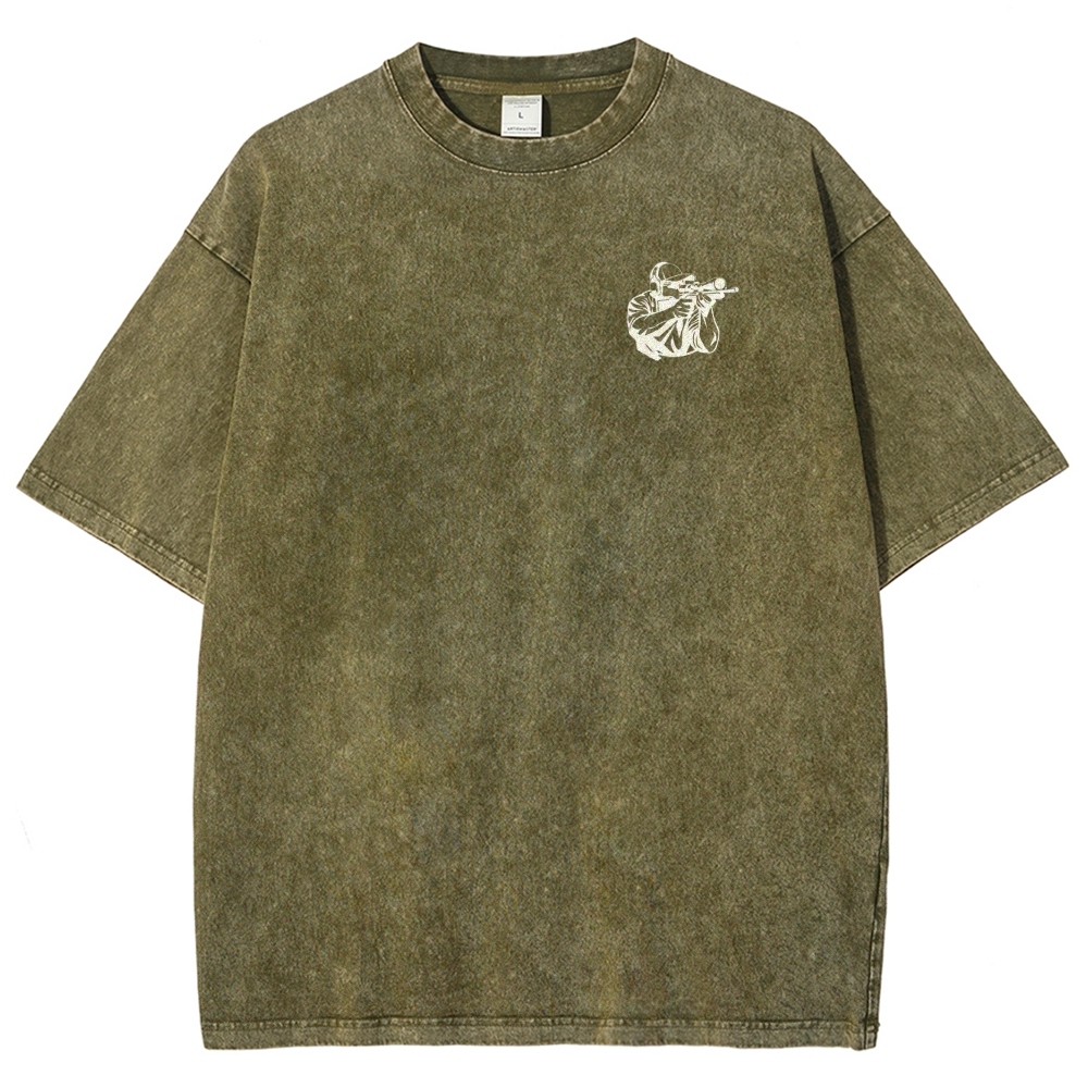 Shooting Instructor Pattern Washed Vintage Short Sleeves T-Shirt-moweekender