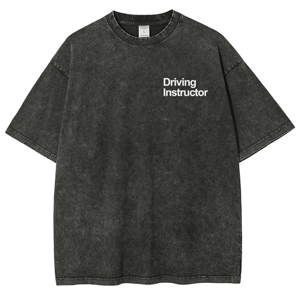 Driving Instructor Pattern Washed Vintage Short Sleeves T-Shirt-moweekender