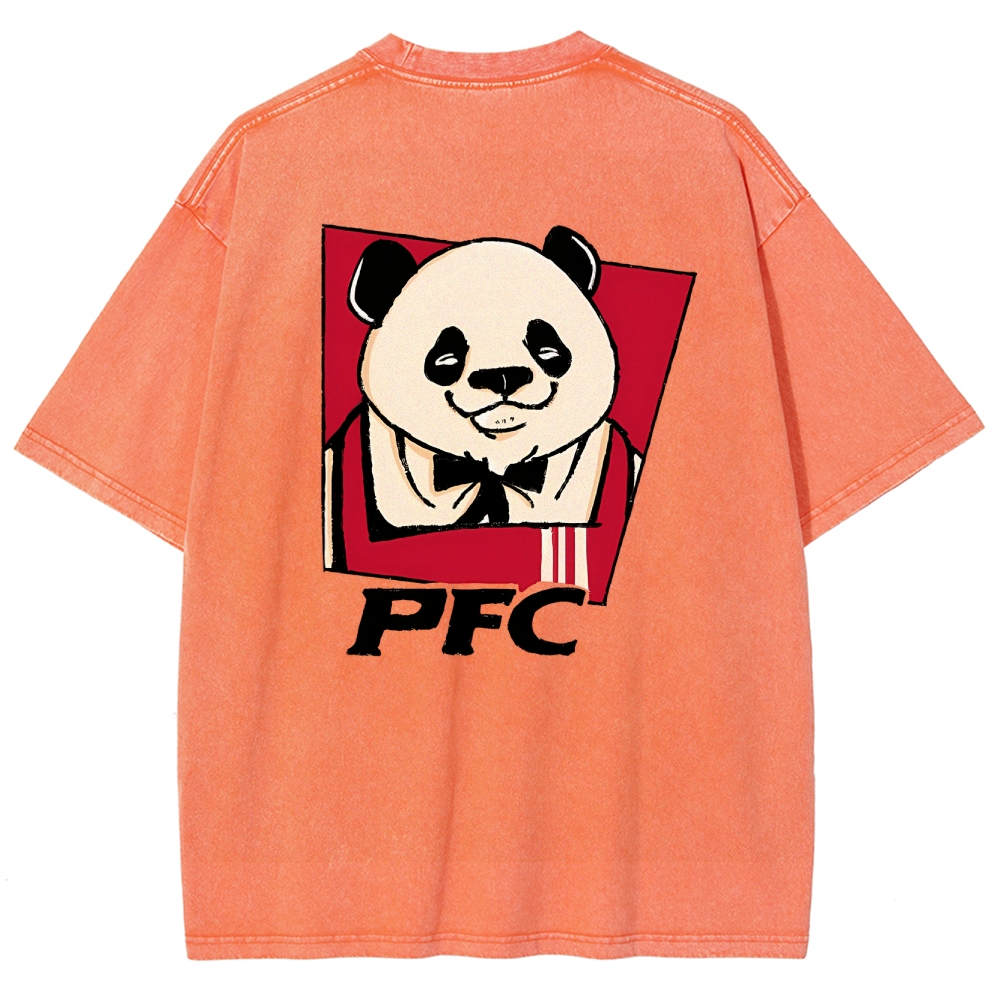 PFC Panda Printed Washed Vintage Short Sleeves T-Shirt-moweekender