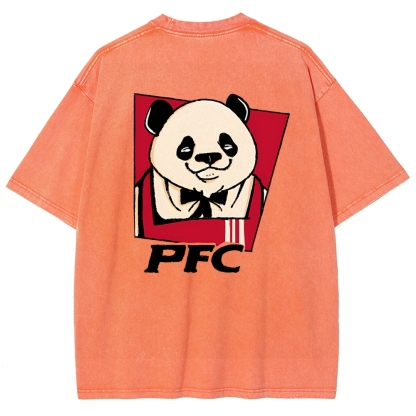 PFC Panda Printed Washed Vintage Short Sleeves T-Shirt-moweekender