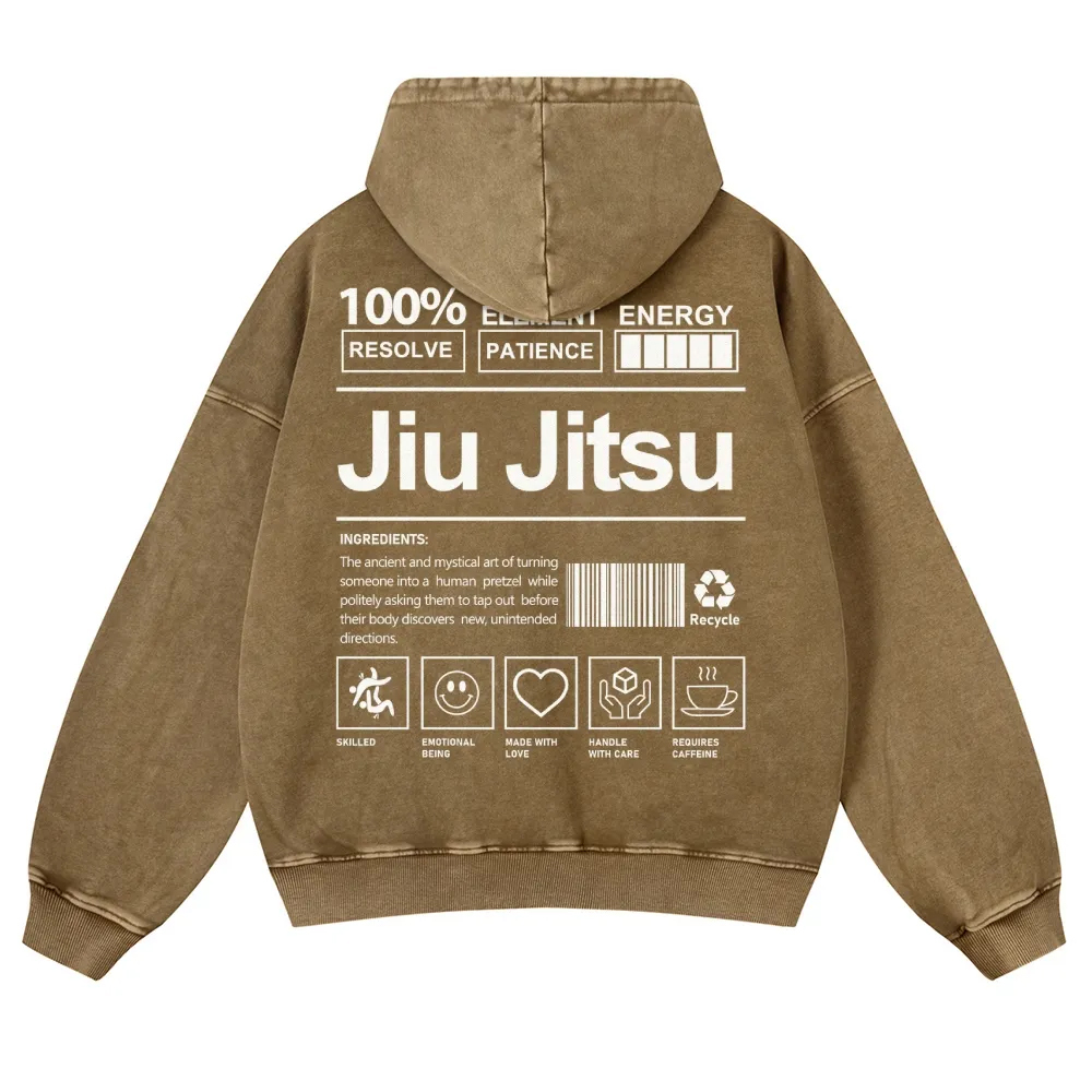 Jiu Jitsu Printed Vintage Washed Hoodie-moweekender