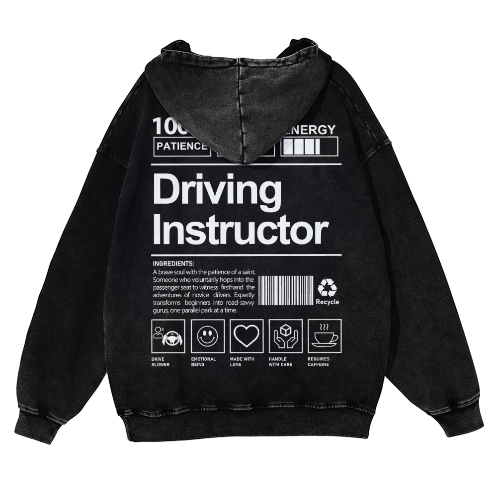 Driving Instructor Printed Vintage Washed Hoodie-moweekender