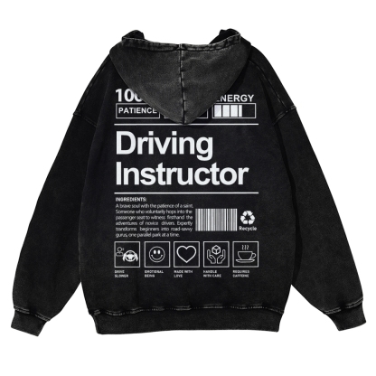Driving Instructor Printed Vintage Washed Hoodie-moweekender