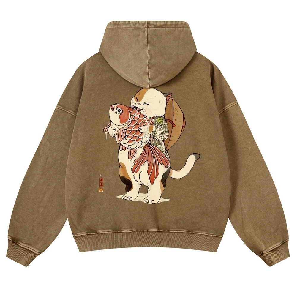 Japanese Cat Story Vintage Washed Hoodie-moweekender