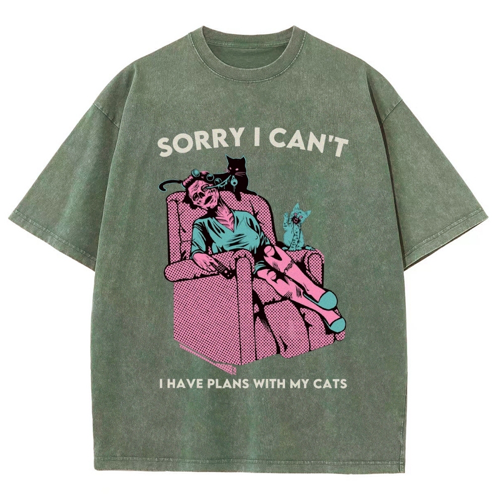 Sorry I Can't have Plans With My Cats Vintage Snowflake Washed T-Shirt-moweekender