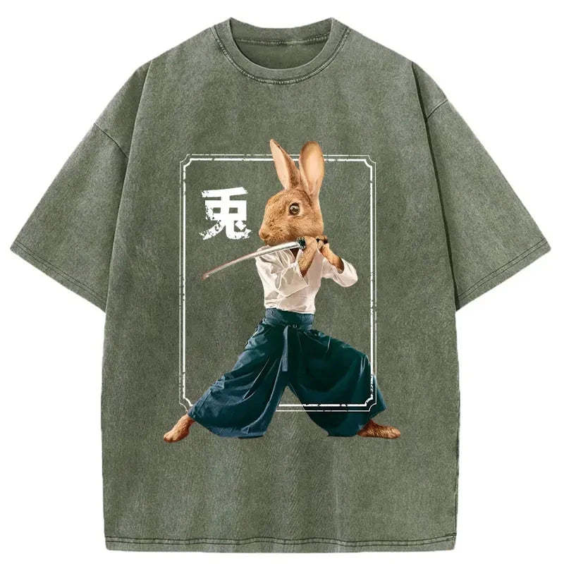 Rabbit Ninja Washed Vintage T-Shirt-moweekender