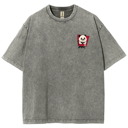 PFC Panda Printed Washed Vintage Short Sleeves T-Shirt-moweekender
