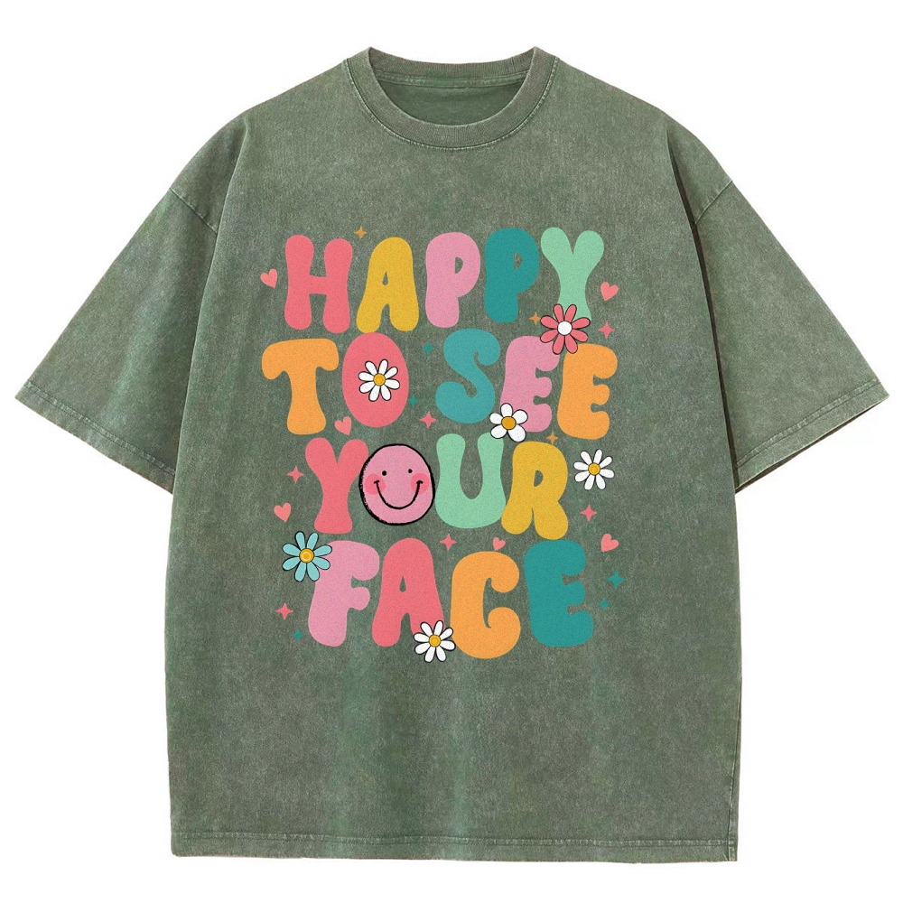 Happy To See You Face Unisex Fit Washed T-Shirt-moweekender