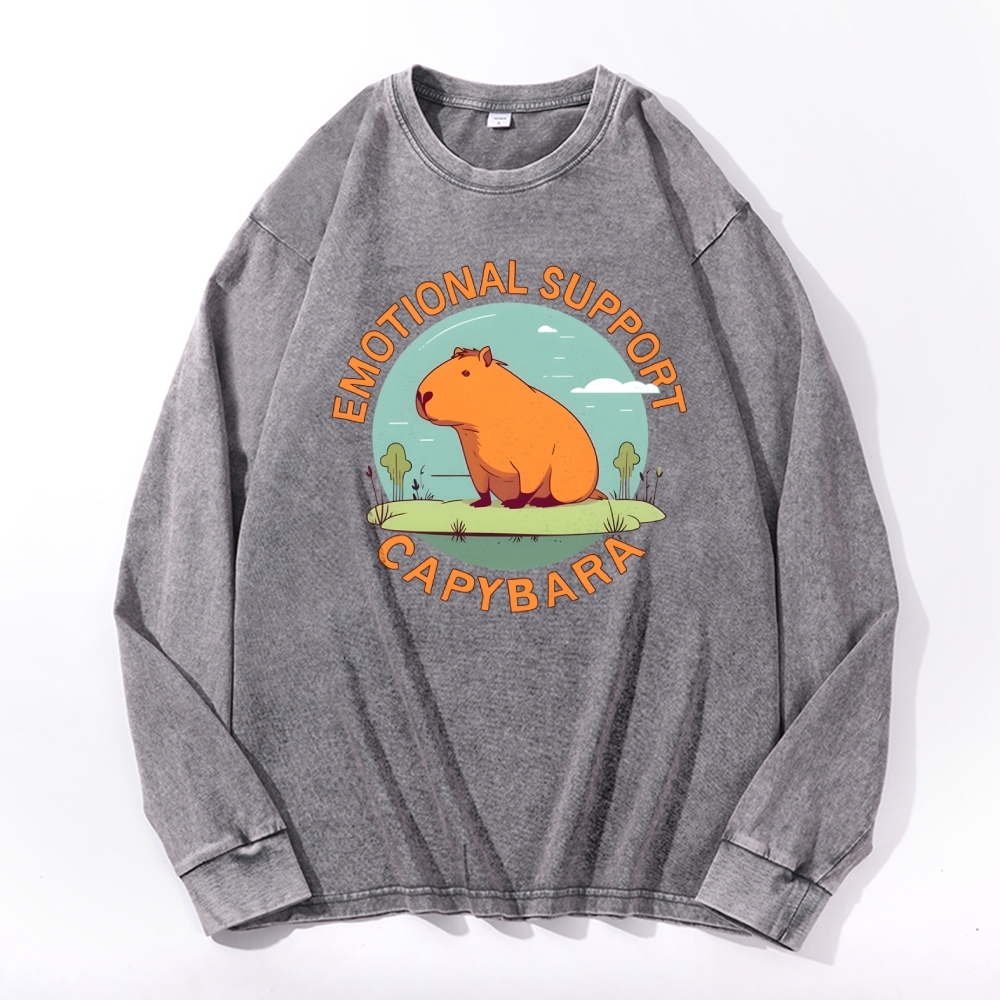 Emotional Support Capybara Deep Washed Vintage Long Sleeves T-Shirt-moweekender