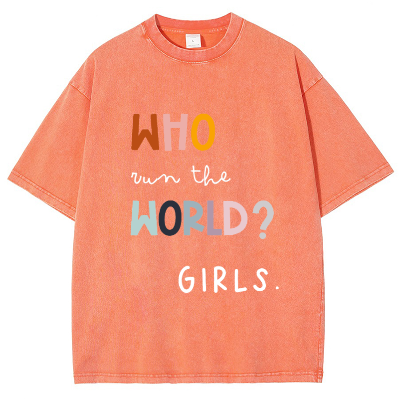 Who Run The World Girls Vintage Snowflake Washed T-Shirt-moweekender