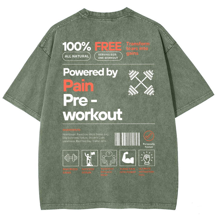 Powered by PainPre-workout Unisex Printed Retro Washed Short Sleeved T-Shirt-moweekender