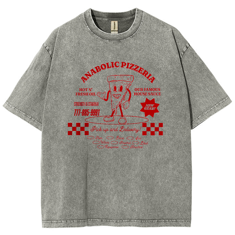 Anabolic Pizza Unisex Washed Oversized T-Shirt-moweekender