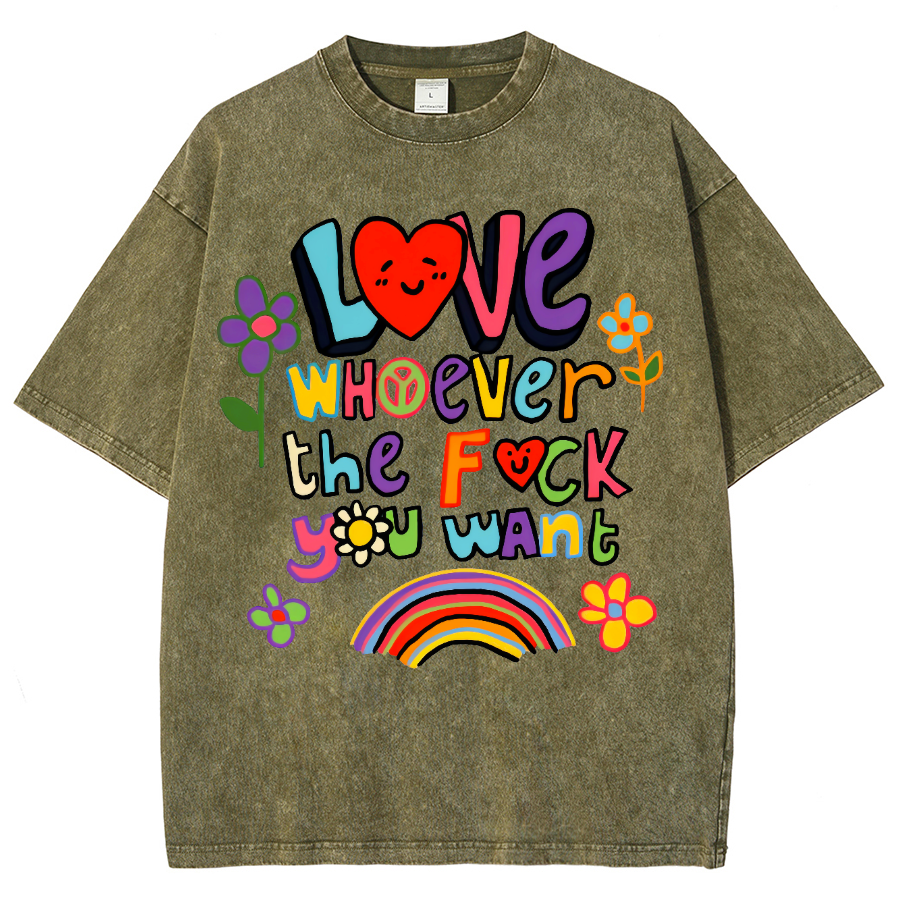 Love Whatever What Unisex Fit Washed Oversized T-Shirt-moweekender