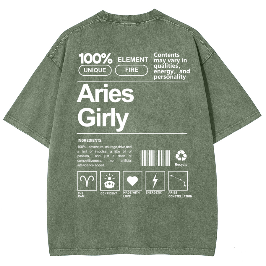 Aries Girly Unisex Fit Washed Oversized T-Shirt-moweekender